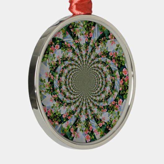 Schönes bohrosa, rote Rosen, Aquarellblumen Silbernes Ornament (Rechts)