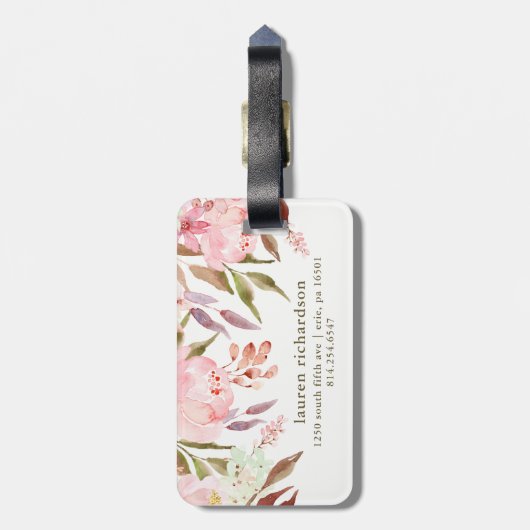 Schönes botanisches | Aquarell mit Blumen auf Weiß Gepäckanhänger (Rückseite vertikal)