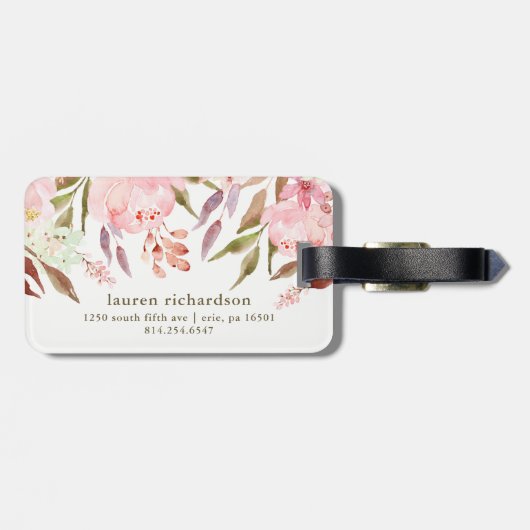 Schönes botanisches | Aquarell mit Blumen auf Weiß Gepäckanhänger (Rückseite horizontal)