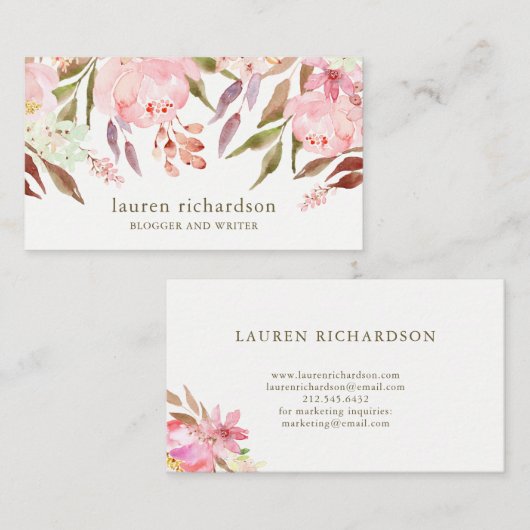 Schönes botanisches | Aquarell mit Blumen auf Weiß Visitenkarte (Vorne/Hinten)