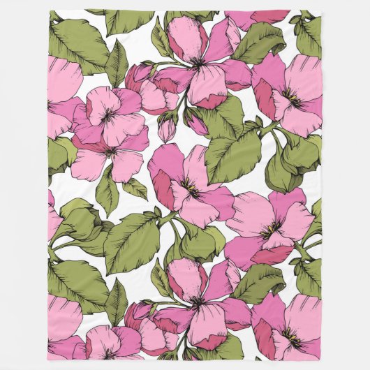 Schönes botanisches Blumenmuster rosa grün Fleecedecke (Vorderseite)