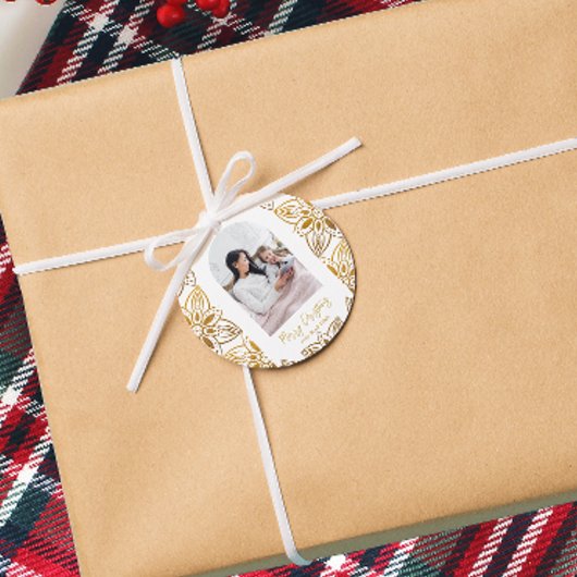 Schönes botanisches Frame Arch Foto Weihnachten Geschenkanhänger