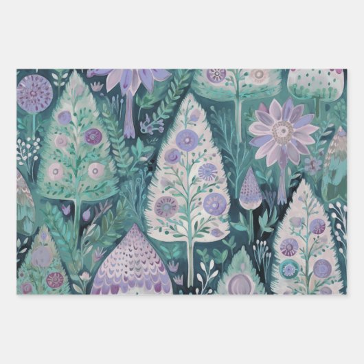 Schönes botanisches Lila und Minzpapier Geschenkpapier Set (Vorderseite 3)