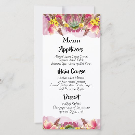 Schönes botanisches Menü im Blumengarten (Vorderseite)