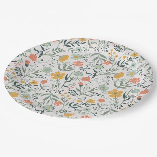 Schönes botanisches Muster Pappteller (Schrägansicht)