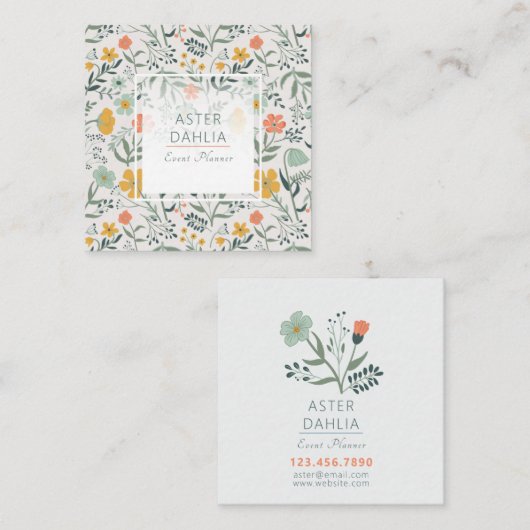 Schönes botanisches Muster Quadratische Visitenkarte (Vorne/Hinten)