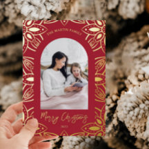 Schönes botanisches Rahmen Foto Weihnachten Rot