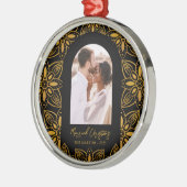 Schönes botanisches Verheiratetes Foto Schwarz Ornament Aus Metall (Links)