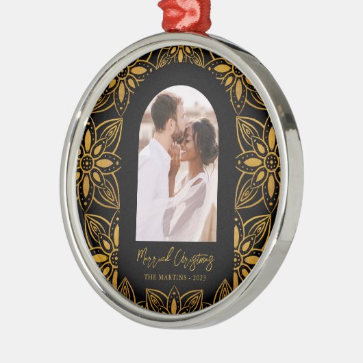 Schönes botanisches Verheiratetes Foto Schwarz Ornament Aus Metall (Links)