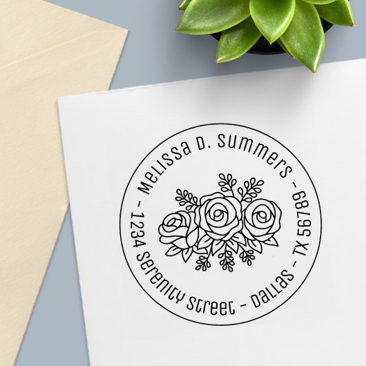 Schönes Bouquet der Rose Blume Runde Adresse 3 Permastempel