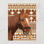 Schönes braunes Pferd auf dem geometrischen Muster Postkarte (Vorderseite)