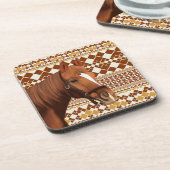 Schönes, braunes Pferd über das geometrische Muste Getränkeuntersetzer (Linke Seite)