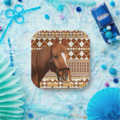 Schönes, braunes Pferd über das geometrische Muste Pappteller (Party)