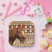 Schönes, braunes Pferd über das geometrische Muste Pappteller (Party)