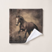 Schönes, braunes Pferdekissen Badhandtuch Set (Waschlappen)