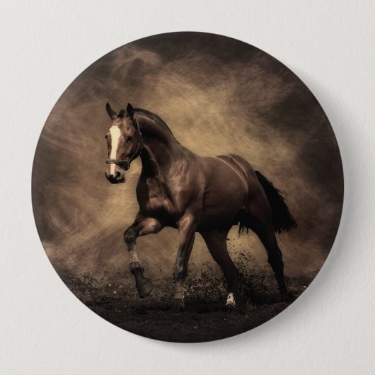 Schönes, braunes Pferdekissen Button (Vorderseite)