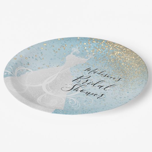 Schönes Brautparty - Baby Blue Pappteller (Schrägansicht)