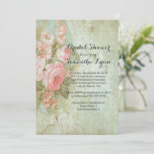 Schönes Brautparty für Vintage Rose Einladung (Stehend Vorderseite)