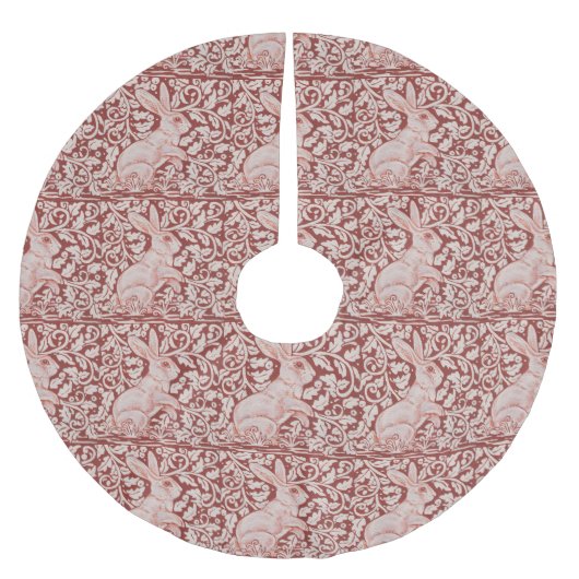 Schönes Brick Red White Rabbit Blumenrock Polyester Weihnachtsbaumdecke (Vorderseite)