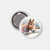 Schönes Brown Horse auf Bauernhof Weihnachten Magnet (Vorderseite/Rückseite)