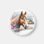 Schönes Brown Horse auf Bauernhof Weihnachten Magnet (Vorne)
