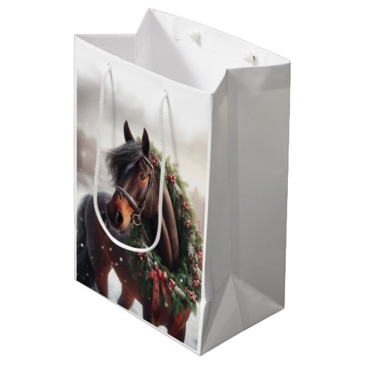 Schönes Brown Horse Reittier Liebe Mittlere Geschenktüte (Vorderseite Schrägansicht)