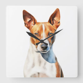 SCHÖNES BROWN & WHITE BASENJI DOG QUADRATISCHE WANDUHR