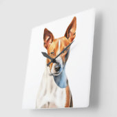 SCHÖNES BROWN & WHITE BASENJI DOG QUADRATISCHE WANDUHR (Winkel)