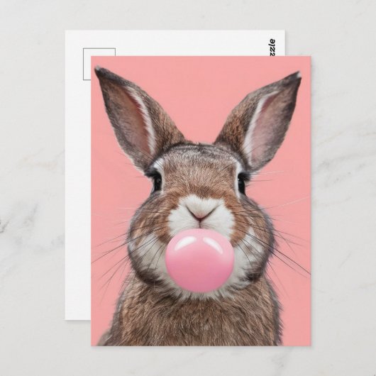 Schönes Brown White Rabbit Kauen Bubble Gum Postkarte (Vorne/Hinten)