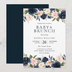 Schönes Brunch mit Blütenspülung und Navy Einladung