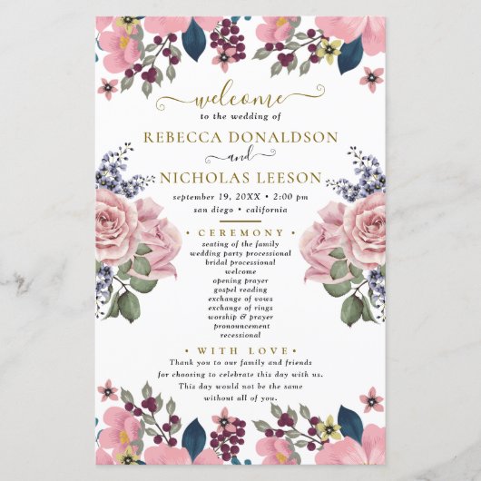 Schönes Budget Elegantes botanisches Hochzeitsprog (Vorderseite)