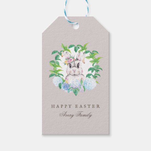 Schönes Bunny Floral Wreath Oster Geschenkanhänger (Vorderseite)