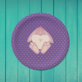 Schönes Bunny mit Herz Lila Geburtstagsparty Pappteller