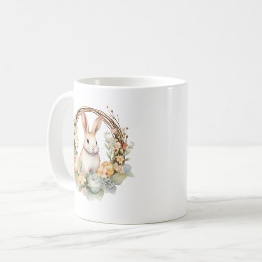 Schönes Bunny Rabbit mit Frühlingsblumen Kaffeetasse (Vorderseite Links)