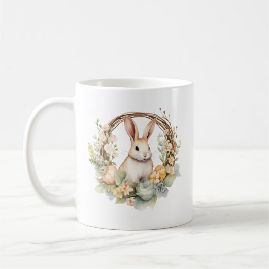 Schönes Bunny Rabbit mit Frühlingsblumen Kaffeetasse (Links)