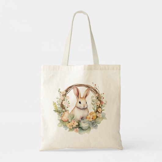 Schönes Bunny Rabbit mit Frühlingsblumen Tragetasche (Rückseite)