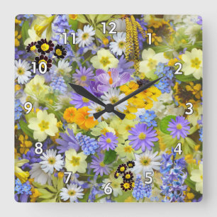 Schönes buntes Bett von Blume Quadratische Wanduhr
