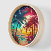 schönes, buntes Palmen Strandhaus Uhr (Winkel)