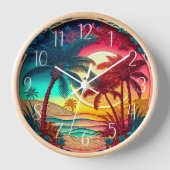 schönes, buntes Palmen Strandhaus Uhr (Vorderseite)