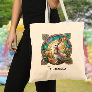 Schönes Buntglas-Hasen-Personalisiertes Ostern Tragetasche