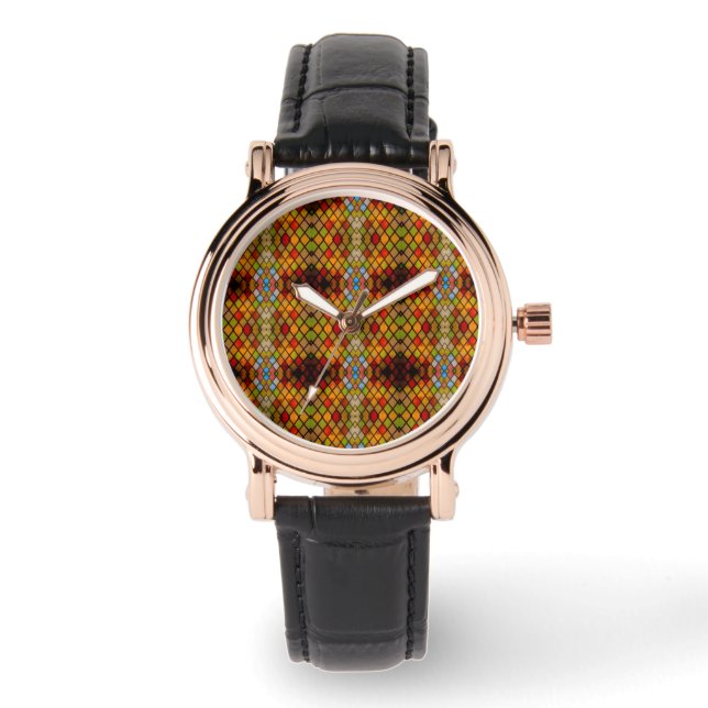 Schönes Buntglasfenstermuster  Armbanduhr (Vorderseite)