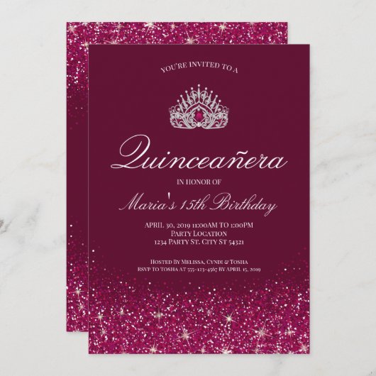 Schönes Burgund| Quinceñera Einladung (Vorne/Hinten)