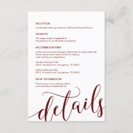 Schönes, Burgund-Script, unsere Hochzeitdetails Begleitkarte