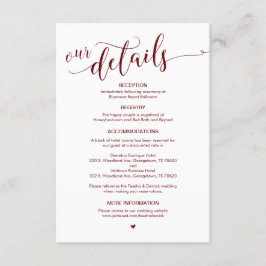 Schönes, Burgund-Script, unsere Hochzeitdetails Begleitkarte