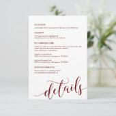 Schönes, Burgund-Script, unsere Hochzeitsdetails Begleitkarte (Stehend Vorderseite)