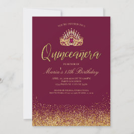 Schönes Burgund und Gold Quinceñera Einladung