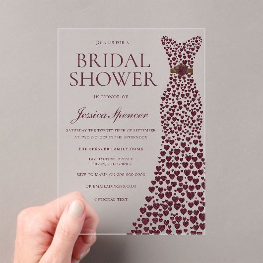 Schönes Burgundy Dress Elegantes Brautparty Acryleinladungen (Insitu (Handheld))