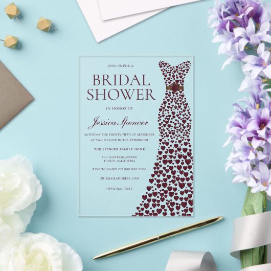 Schönes Burgundy Dress Elegantes Brautparty Acryleinladungen (In Situ (Hochzeit))