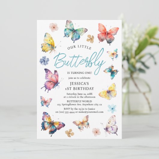 Schönes Butterfly-Mädchen zum Geburtstag Einladung (Stehend Vorderseite)