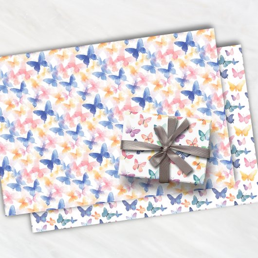 Schönes Butterfly Wasserfarbiges Muster Geschenkpapier Set